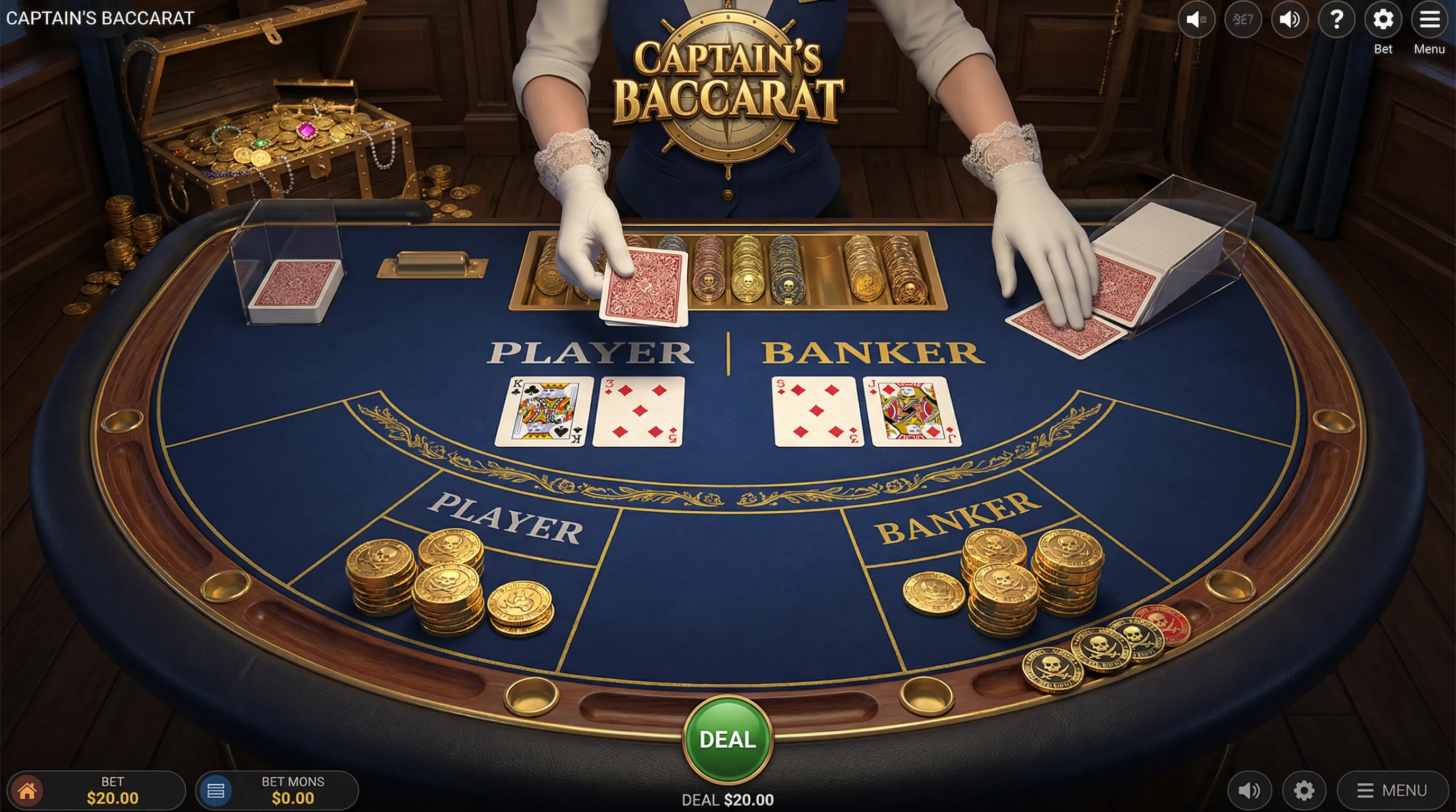 Mesa de Bacará Elegante com Tema Pirata no Cassino 161bet